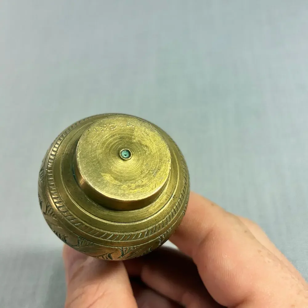 Vintage India Solid Brass Mini Candlestick Holder Hand Etched Floral 3